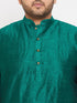 Vastramay Men's Plus Size Green Silk Blend Curved Kurta Dhoti Set